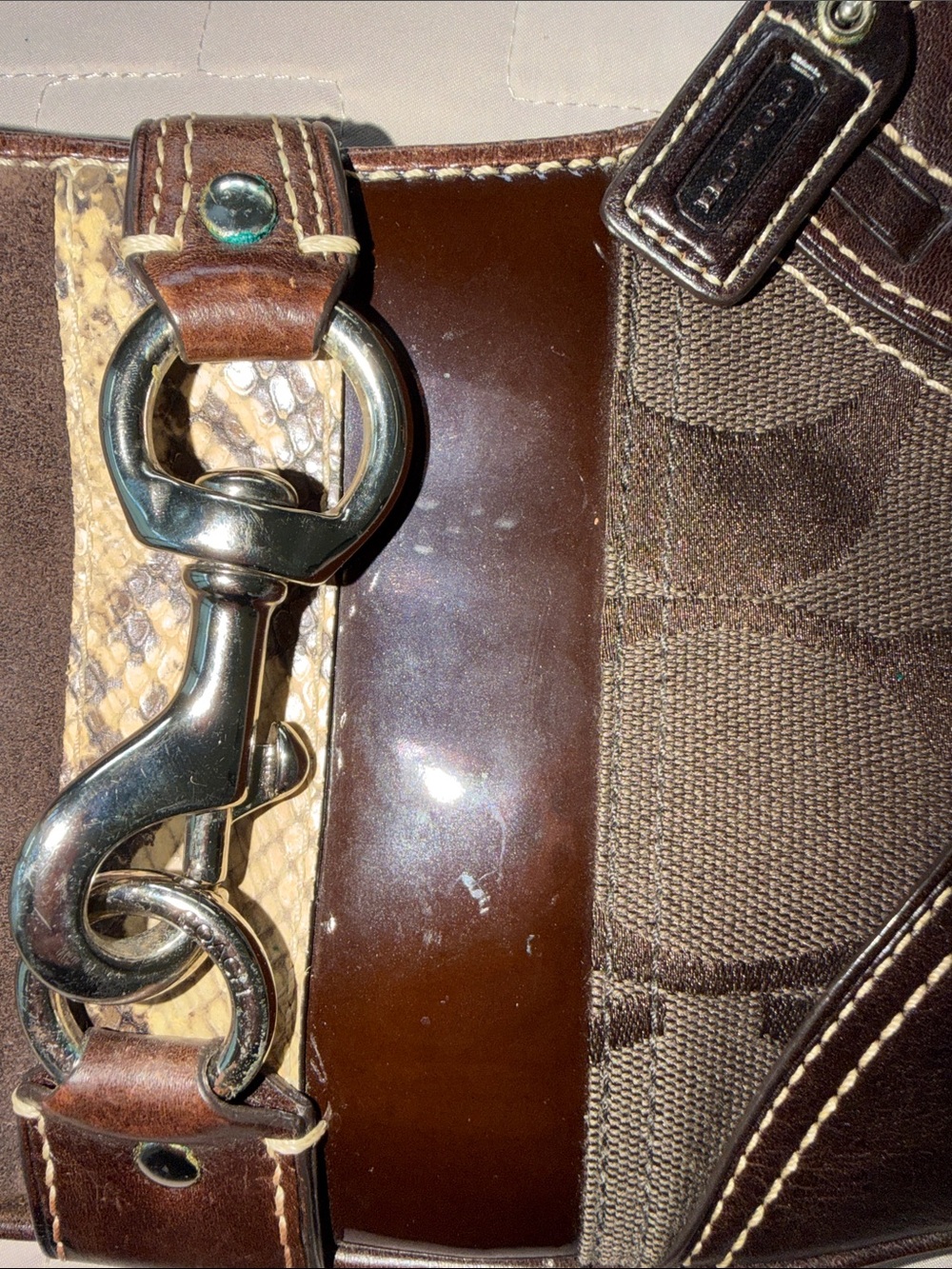 Y2K Coach 10287 Hampton Signature Dark Brown Mini Hobo Patchwork Shoulder Bag - Picture 5 of 8